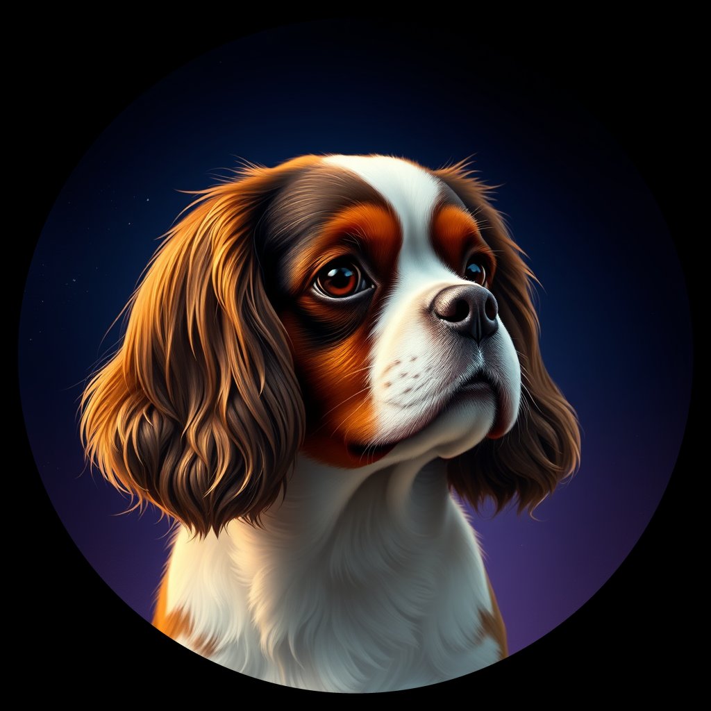 Cosmic medallion portrait of PFZ6E02_PFZ6E02, a Cavalier King Charles Spaniel