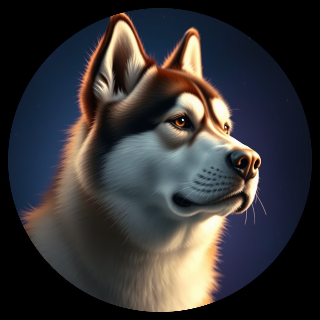 Cosmic medallion portrait of PFZ6E07_PFZ6E07, a Alaskan Malamute