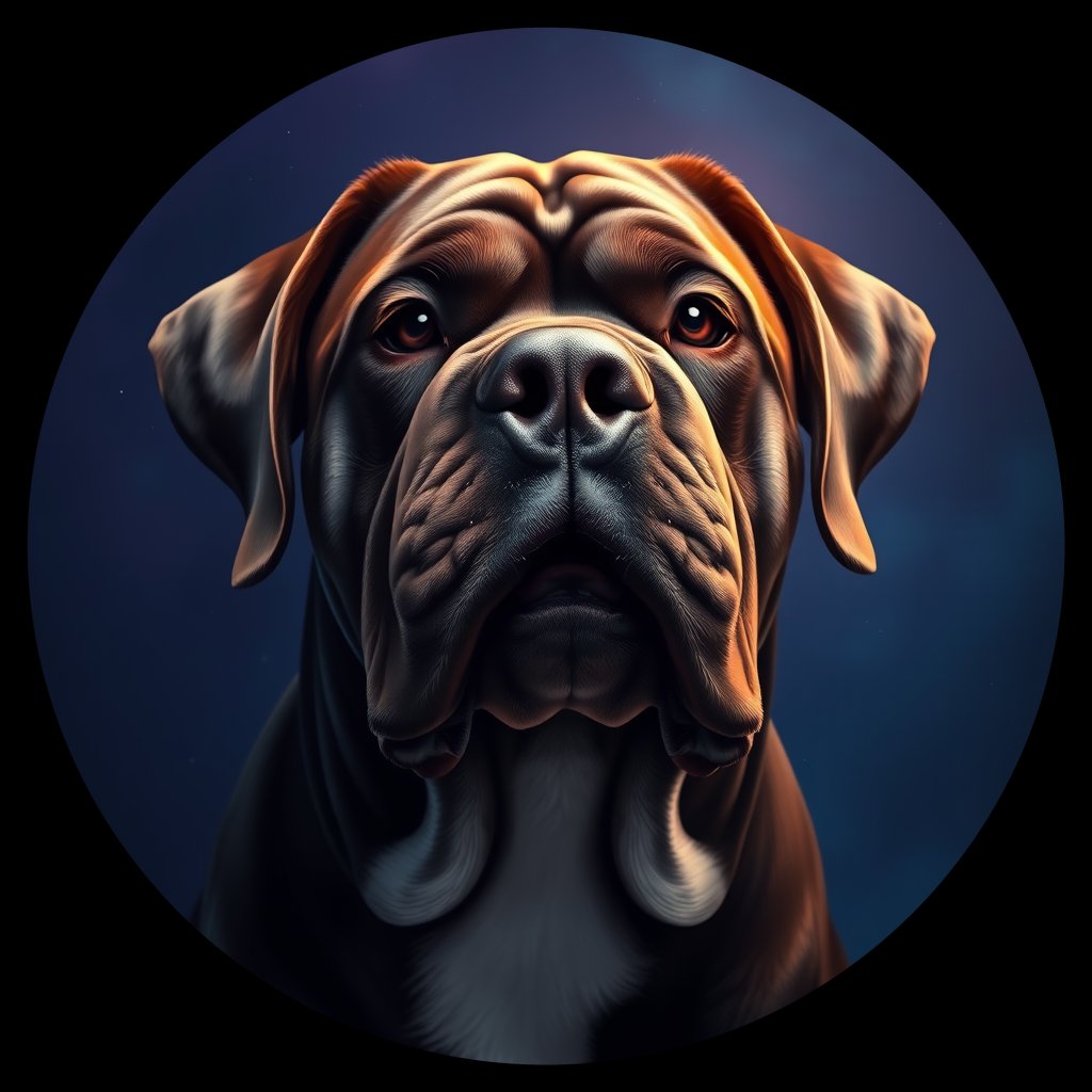 Cosmic medallion portrait of PFZ6E12_PFZ6E12, a Neapolitan Mastiff