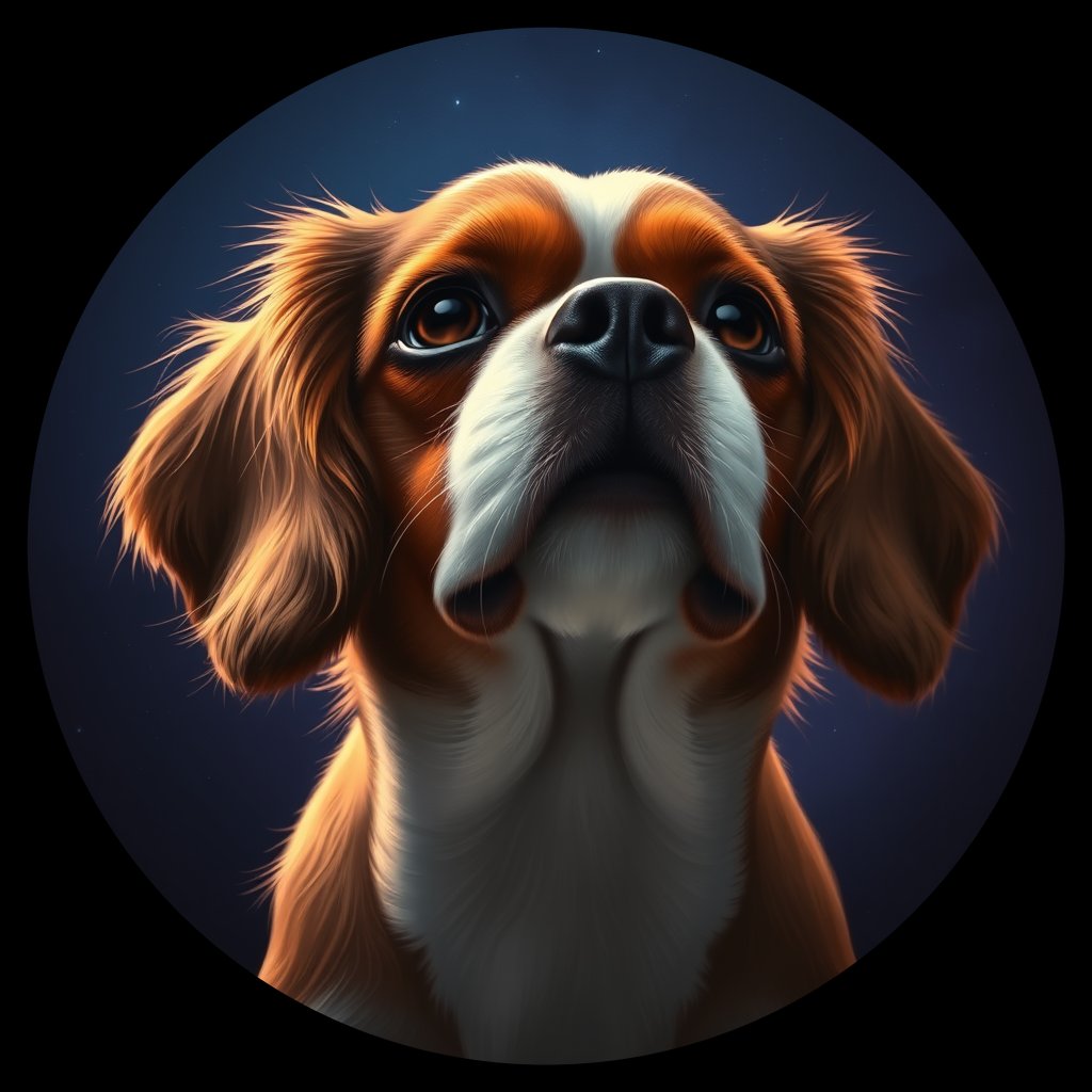 Cosmic medallion portrait of PFZ6F02_PFZ6F02, a Cavalier King Charles Spaniel