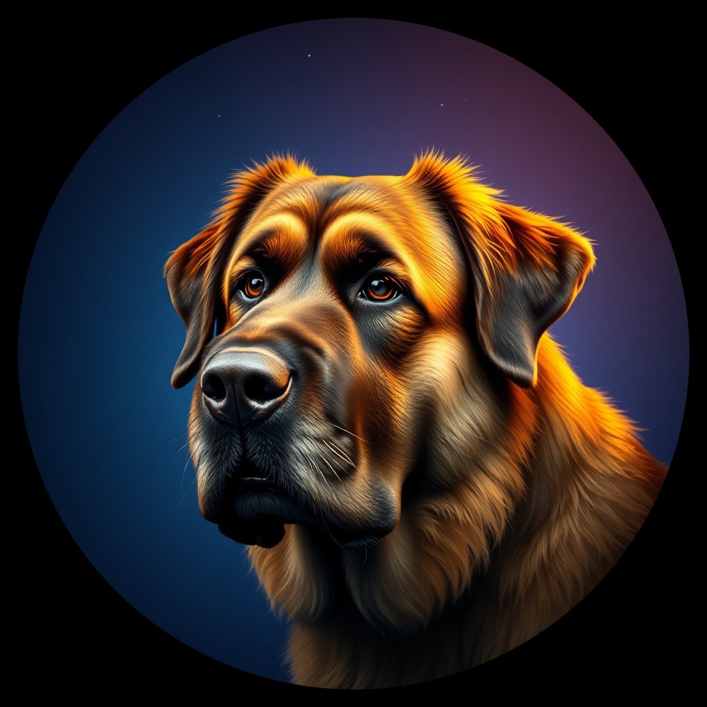 Cosmic medallion portrait of PFZ6F09_PFZ6F09, a Leonberger