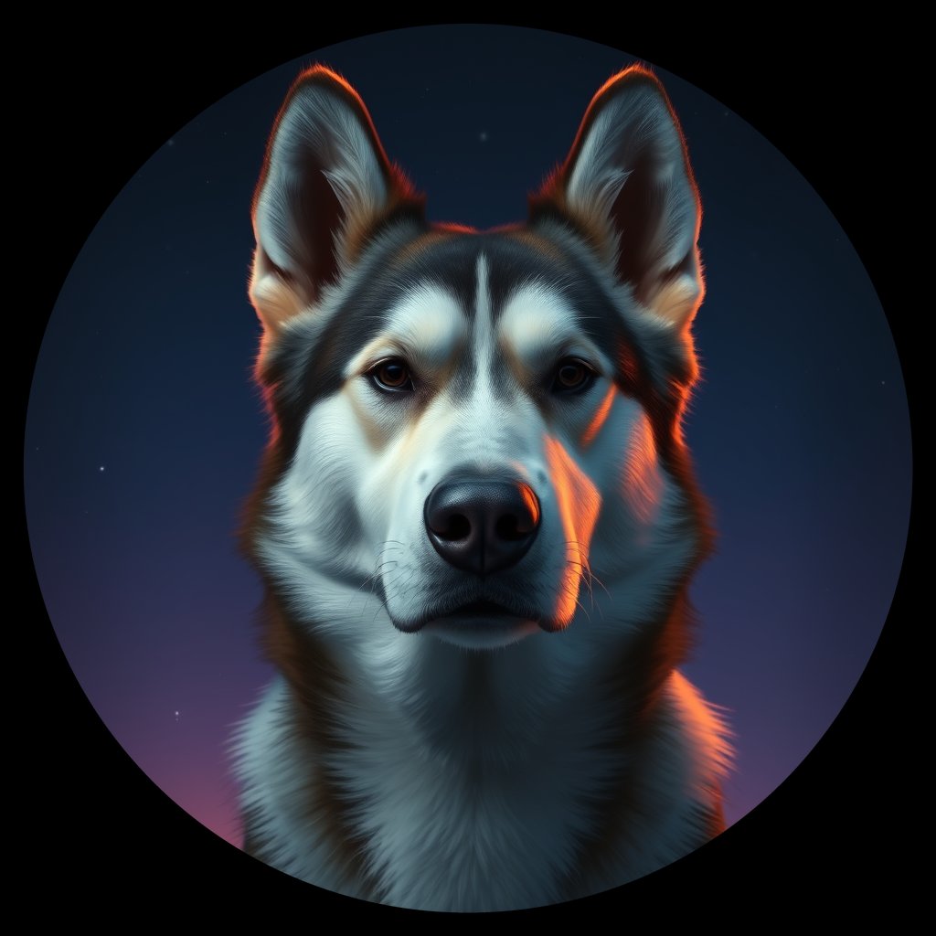 Cosmic medallion portrait of PFZ6F11_PFZ6F11, a Alaskan Malamute