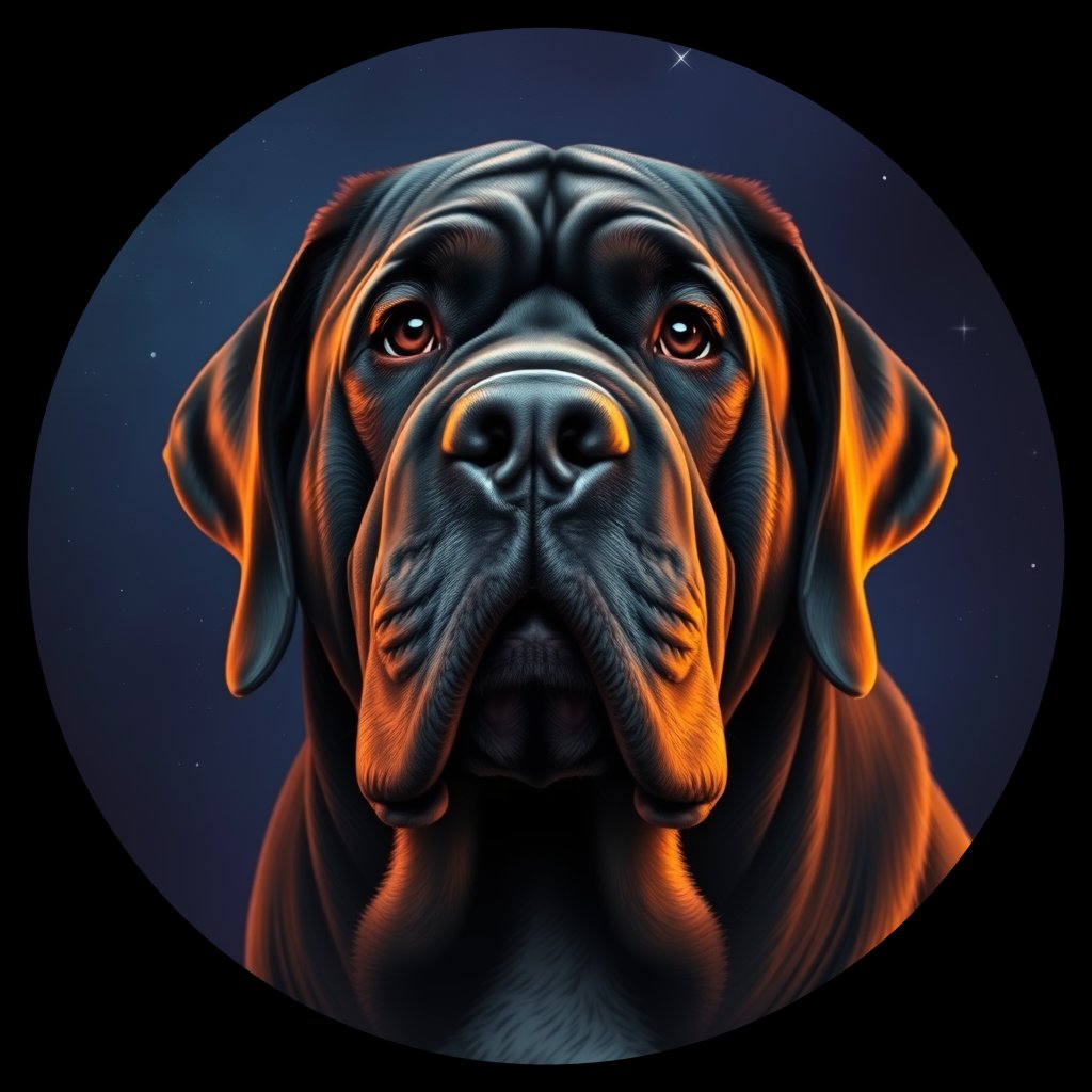 Cosmic medallion portrait of PFZ6F12_PFZ6F12, a Neapolitan Mastiff