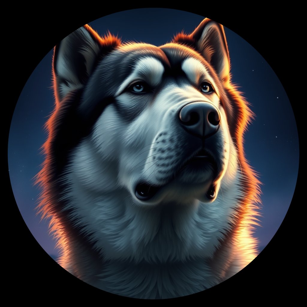 Cosmic medallion portrait of PFZ6G07_PFZ6G07, a Alaskan Malamute