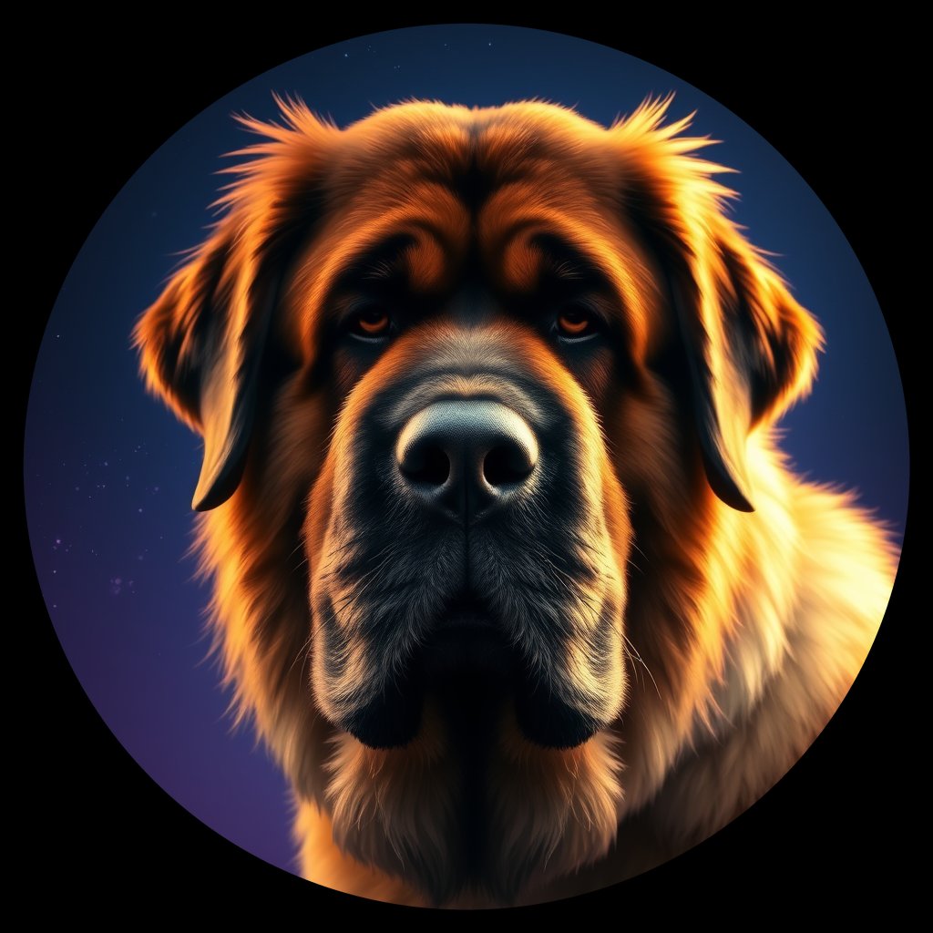 Cosmic medallion portrait of PFZ6G10_PFZ6G10, a Leonberger