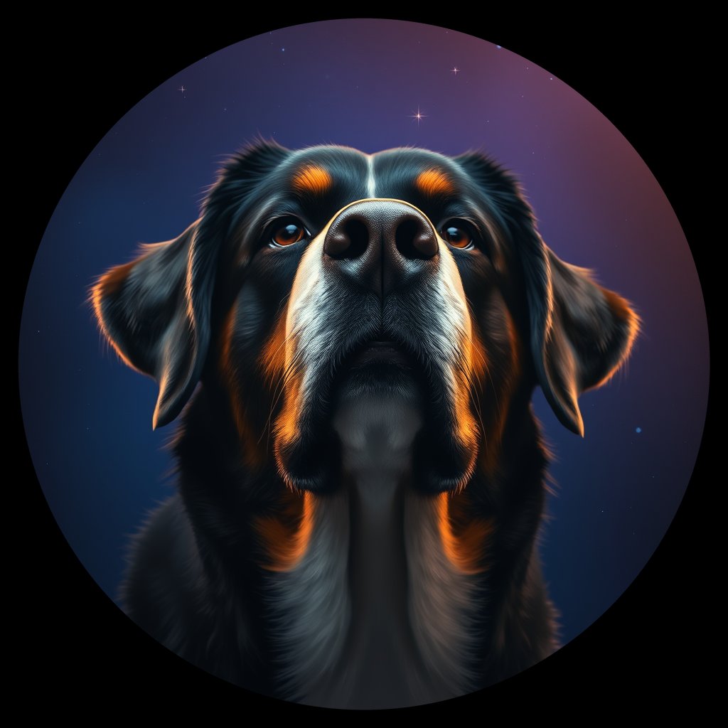 Cosmic medallion portrait of PFZ6H01_PFZ6H01, a Bernese Mountain Dog
