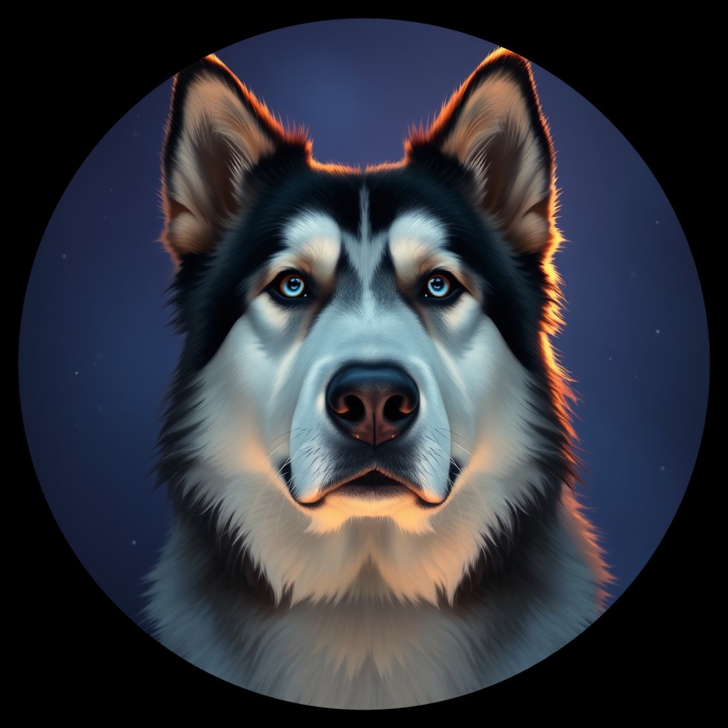 Cosmic medallion portrait of PFZ6H07_PFZ6H07, a Alaskan Malamute