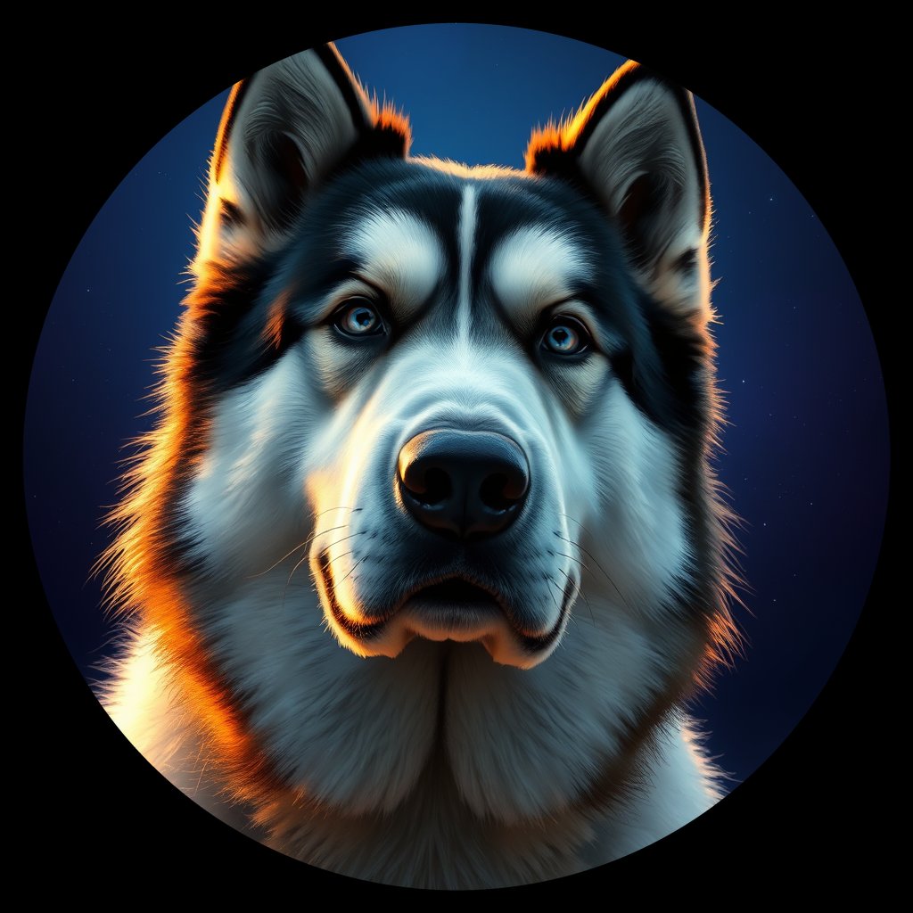 Cosmic medallion portrait of PFZ6H10_PFZ6H10, a Alaskan Malamute