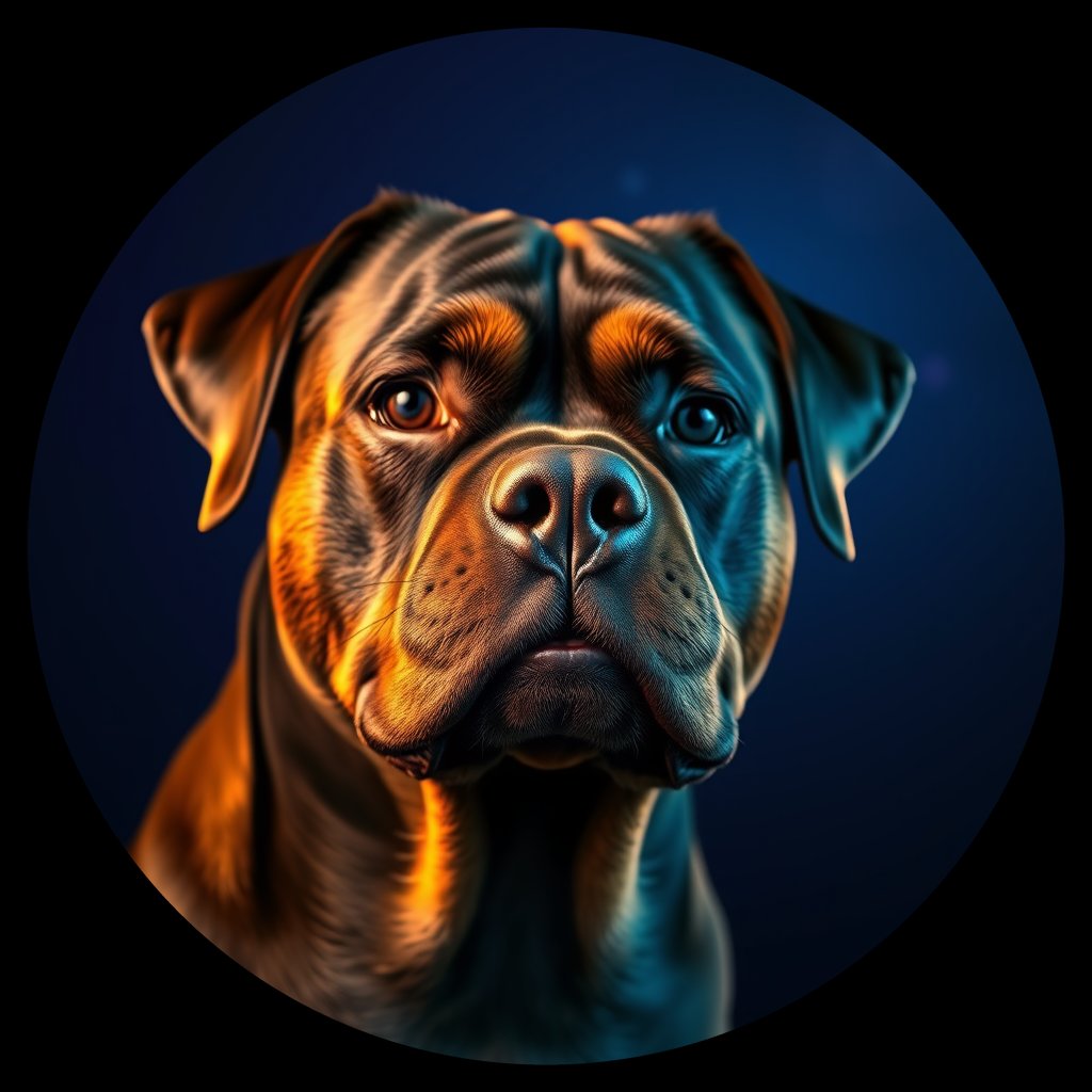 Cosmic medallion portrait of PFZ7A02_PFZ7A02, a Rottweiler