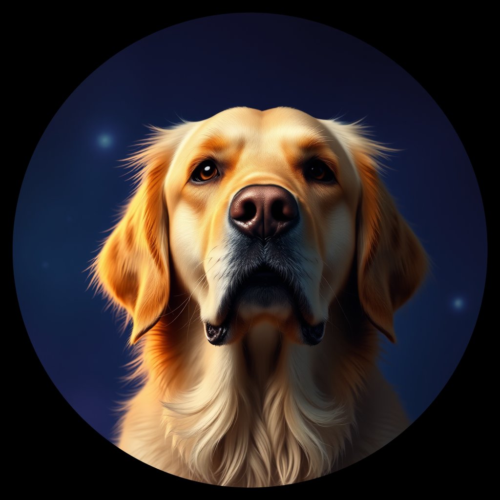 Cosmic medallion portrait of PFZ7A03_PFZ7A03, a Golden Retriever