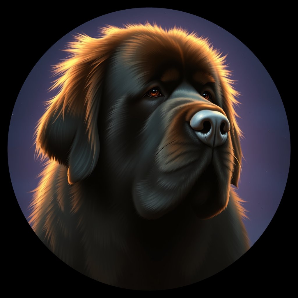 Cosmic medallion portrait of PFZ7A10_PFZ7A10, a Newfoundland