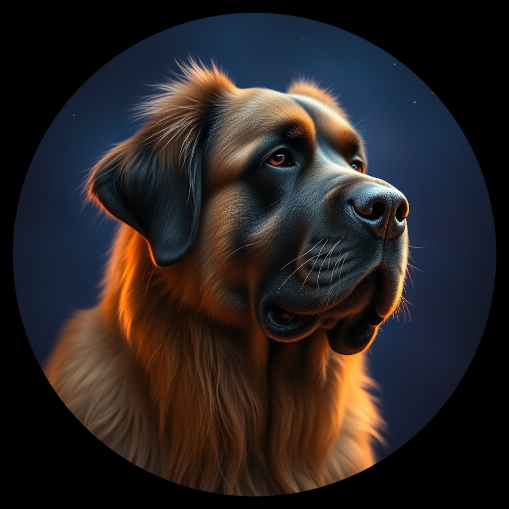 Cosmic medallion portrait of PFZ7A12_PFZ7A12, a Leonberger
