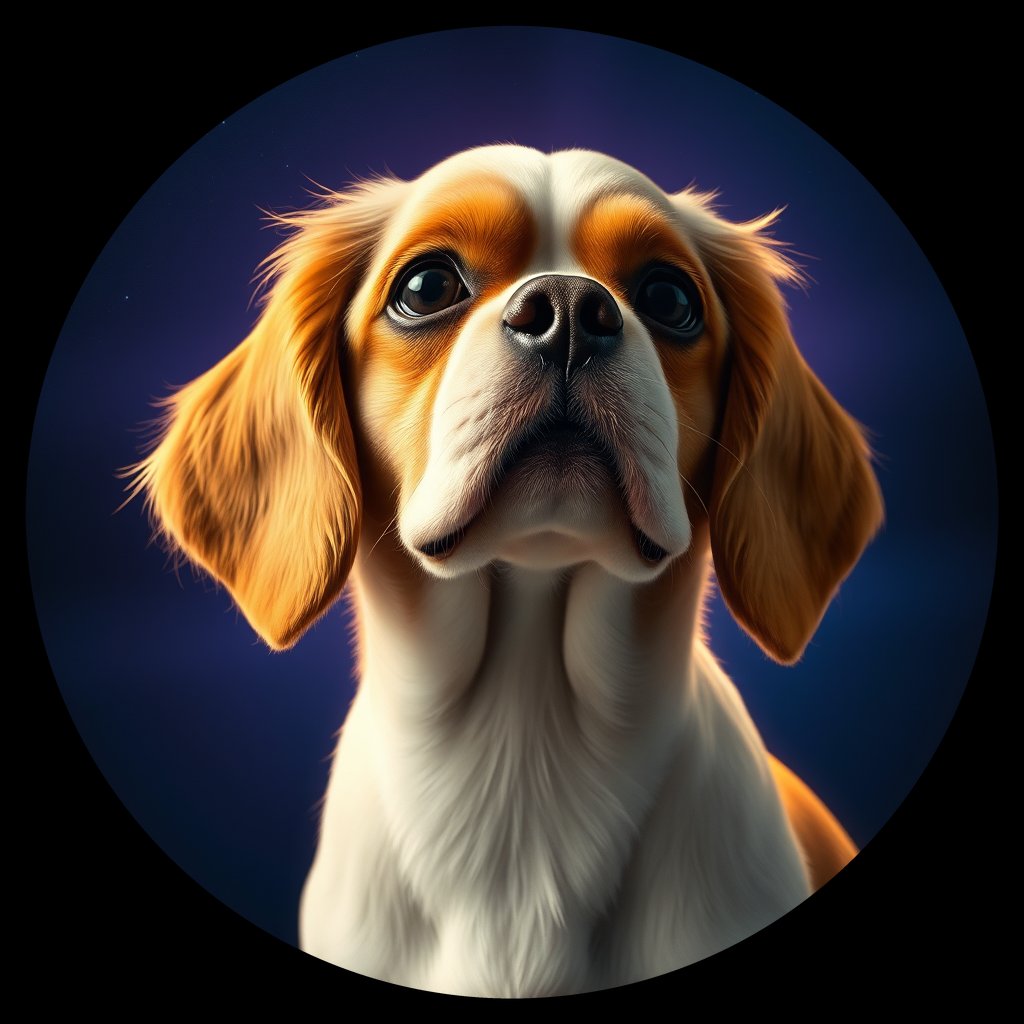 Cosmic medallion portrait of PFZ7B02_PFZ7B02, a Cavalier King Charles Spaniel