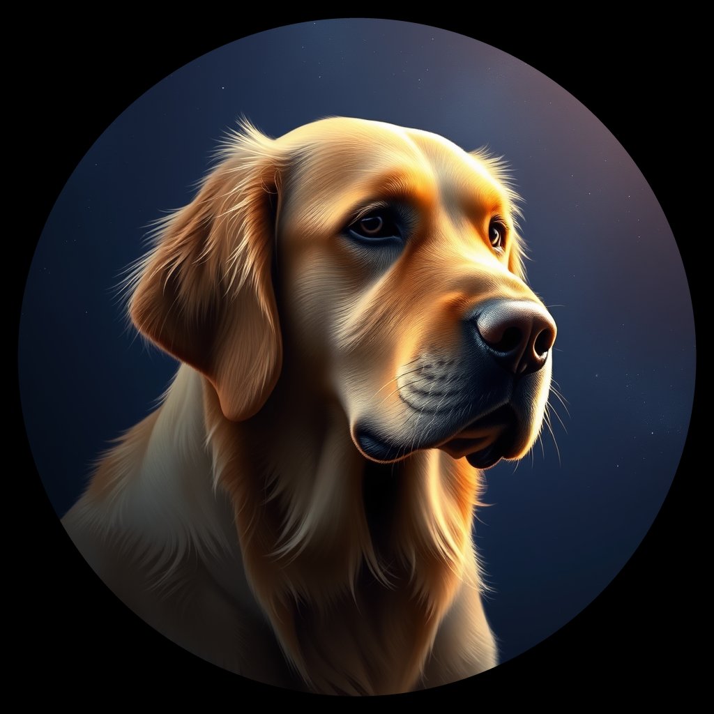 Cosmic medallion portrait of PFZ7B03_PFZ7B03, a Golden Retriever