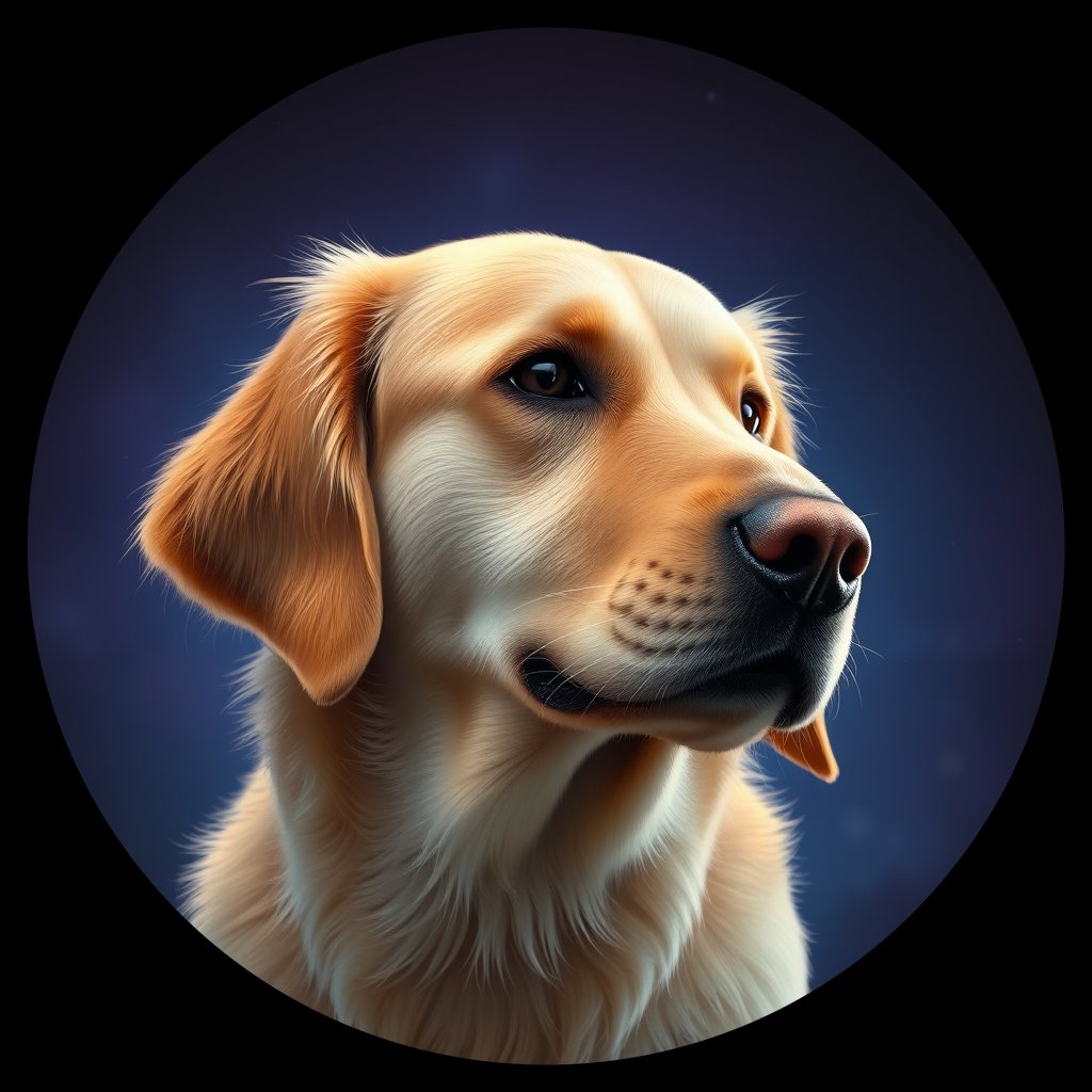 Cosmic medallion portrait of PFZ7B04_PFZ7B04, a Golden Retriever