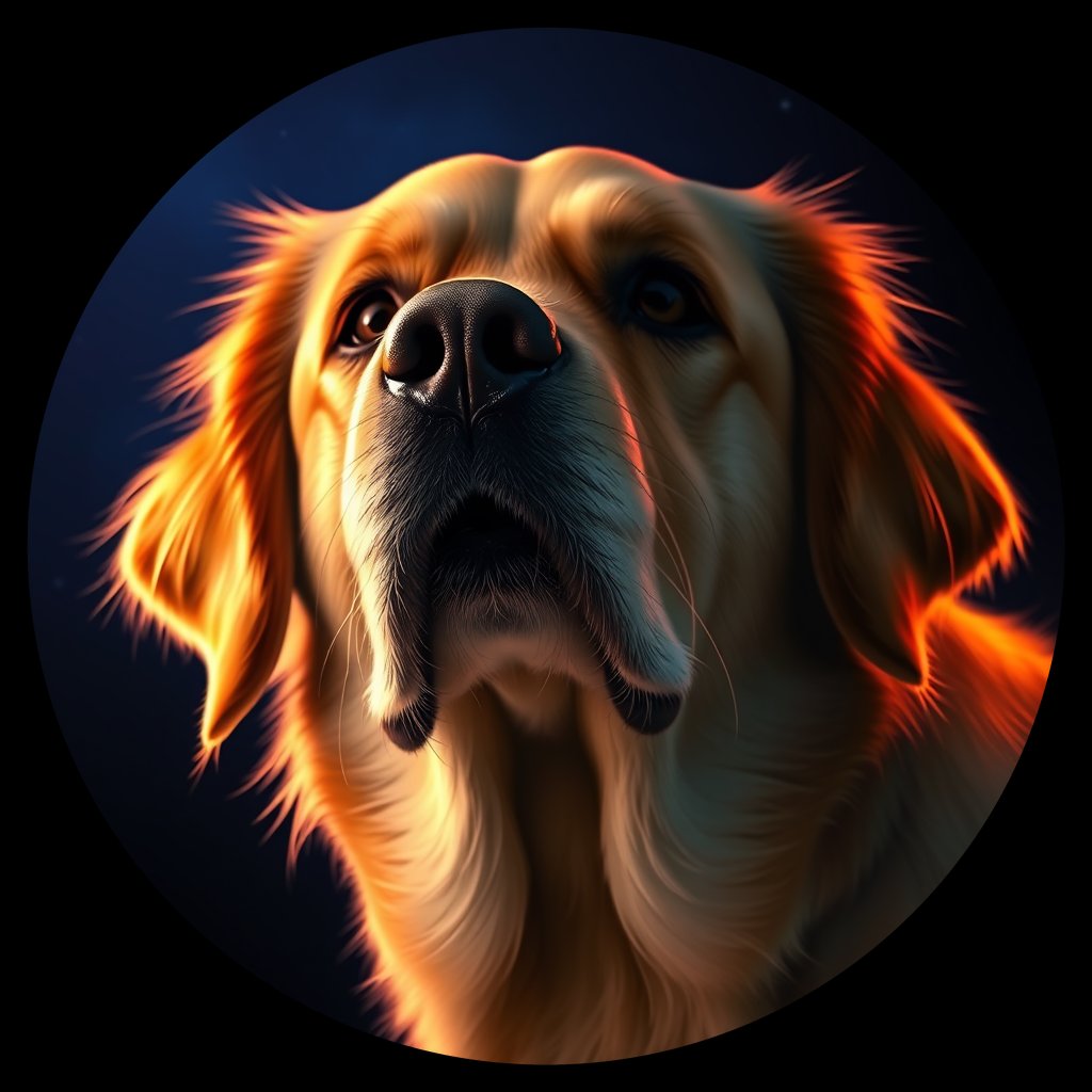 Cosmic medallion portrait of PFZ7B06_PFZ7B06, a Golden Retriever