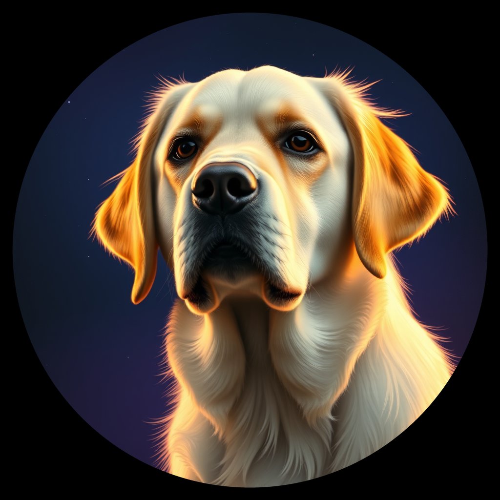 Cosmic medallion portrait of PFZ7B07_PFZ7B07, a Golden Retriever