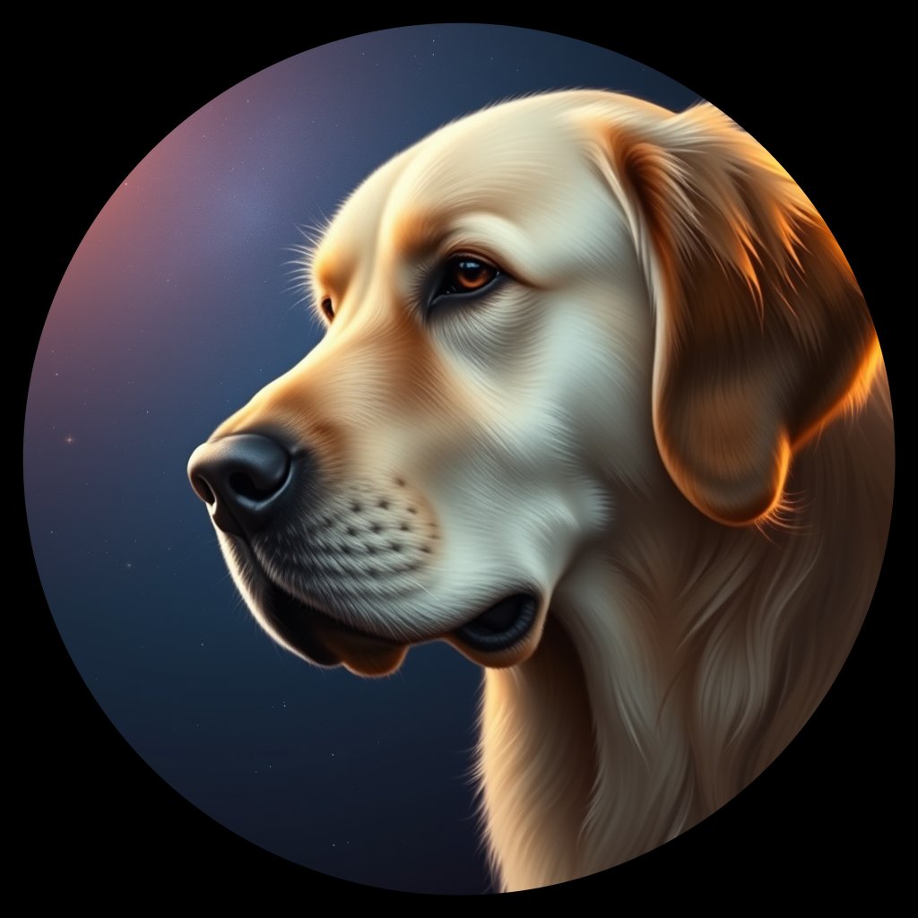 Cosmic medallion portrait of PFZ7B08_PFZ7B08, a Golden Retriever