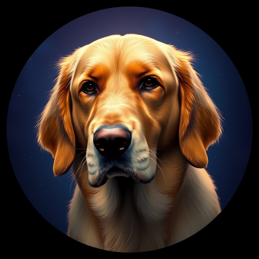 Cosmic medallion portrait of PFZ7B09_PFZ7B09, a Golden Retriever