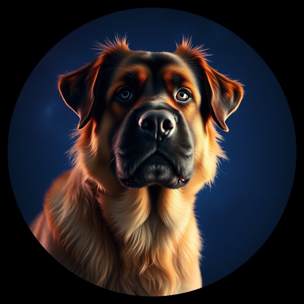 Cosmic medallion portrait of PFZ7B12_PFZ7B12, a Leonberger