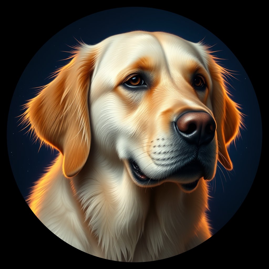 Cosmic medallion portrait of PFZ7C05_PFZ7C05, a Golden Retriever