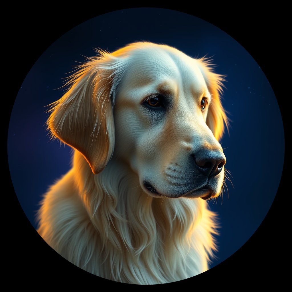 Cosmic medallion portrait of PFZ7C06_PFZ7C06, a Golden Retriever