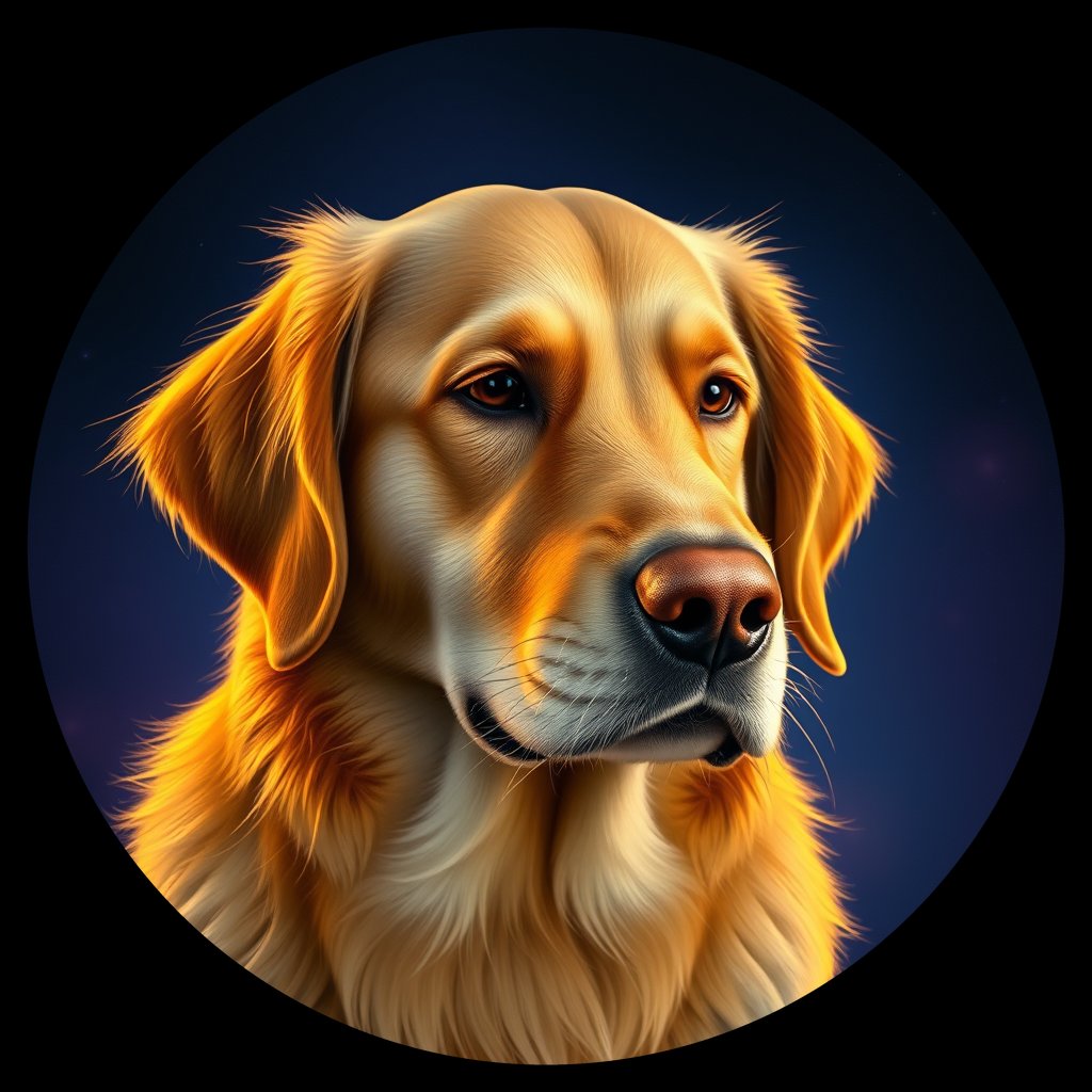 Cosmic medallion portrait of PFZ7C09_PFZ7C09, a Golden Retriever