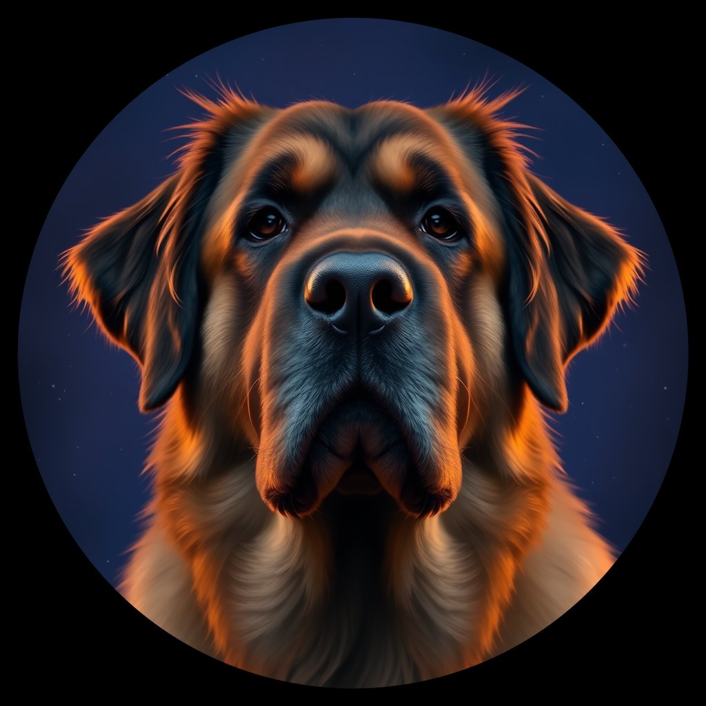 Cosmic medallion portrait of PFZ7C12_PFZ7C12, a Leonberger