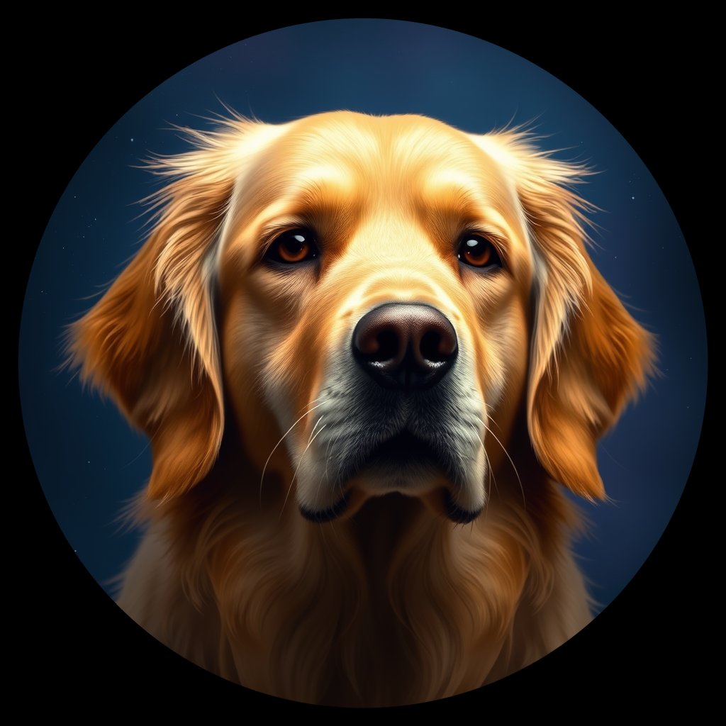 Cosmic medallion portrait of PFZ7D04_PFZ7D04, a Golden Retriever