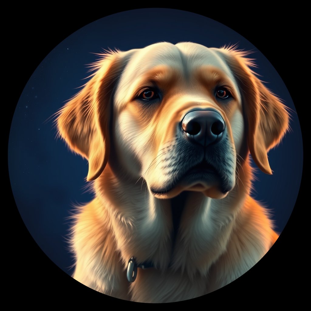 Cosmic medallion portrait of PFZ7D05_PFZ7D05, a Golden Retriever