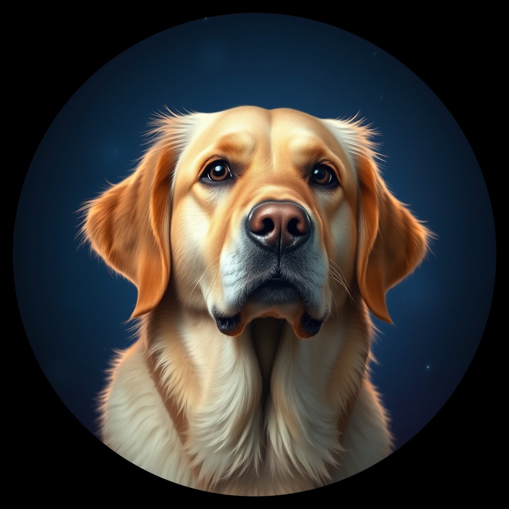 Cosmic medallion portrait of PFZ7D07_PFZ7D07, a Golden Retriever