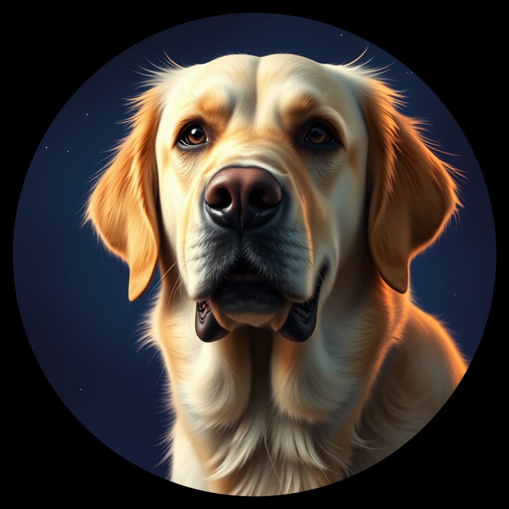 Cosmic medallion portrait of PFZ7D08_PFZ7D08, a Golden Retriever