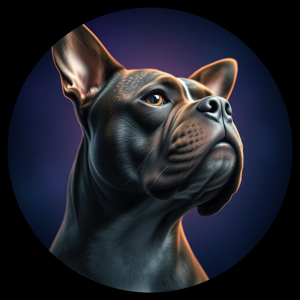 Cosmic medallion portrait of PFZ7E01_PFZ7E01, a Staffordshire Bull Terrier