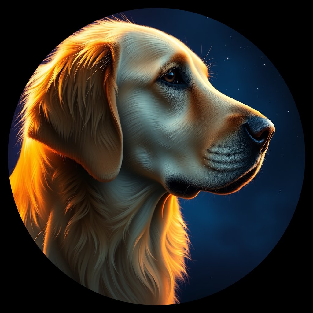 Cosmic medallion portrait of PFZ7E06_PFZ7E06, a Golden Retriever