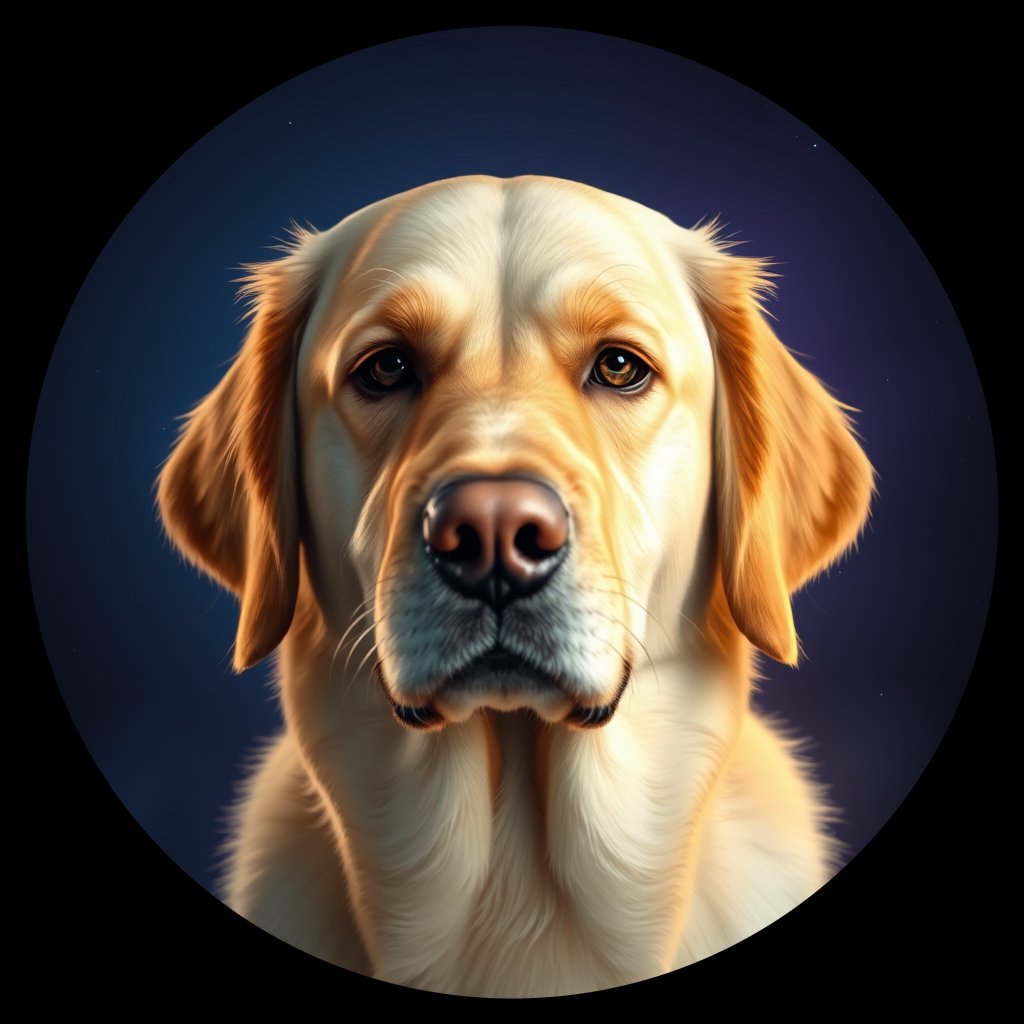 Cosmic medallion portrait of PFZ7E07_PFZ7E07, a Golden Retriever