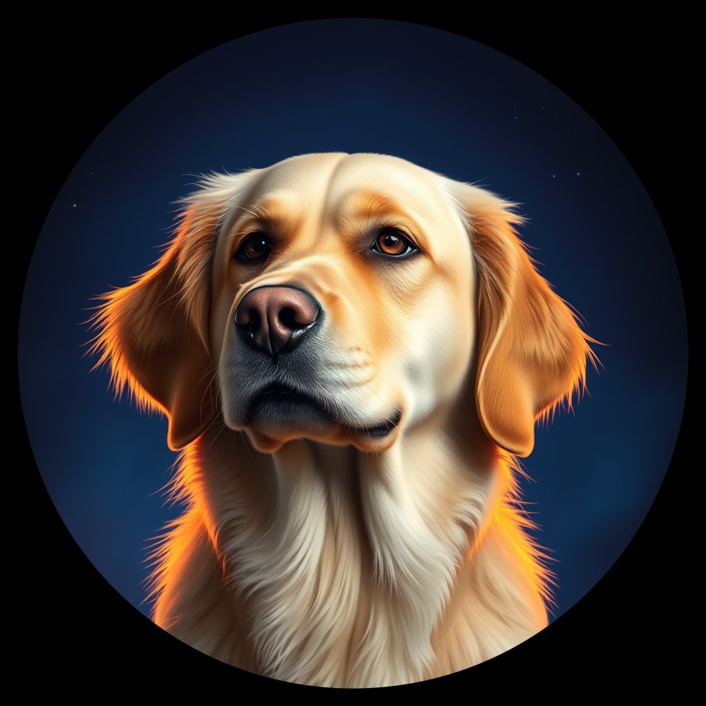 Cosmic medallion portrait of PFZ7E08_PFZ7E08, a Golden Retriever