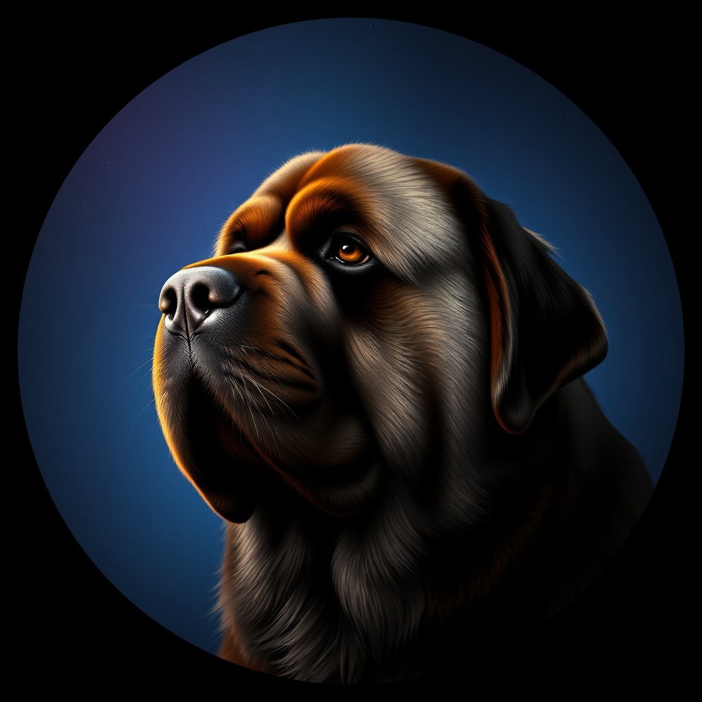 Cosmic medallion portrait of PFZ7F02_PFZ7F02, a Newfoundland