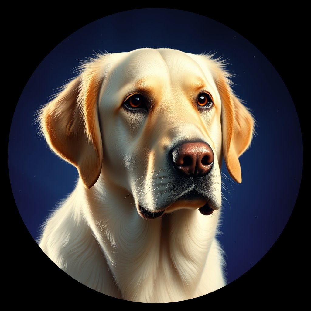 Cosmic medallion portrait of PFZ7F04_PFZ7F04, a Golden Retriever