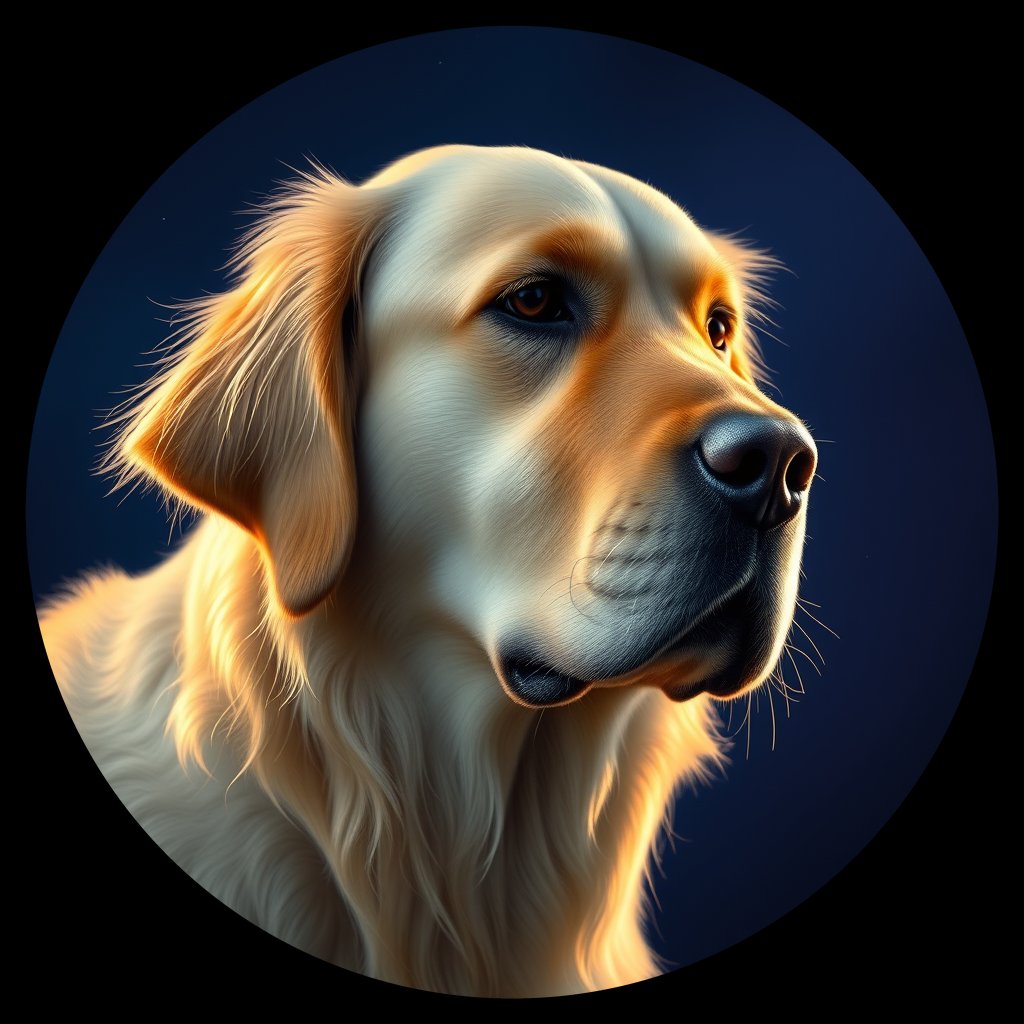 Cosmic medallion portrait of PFZ7F07_PFZ7F07, a Golden Retriever