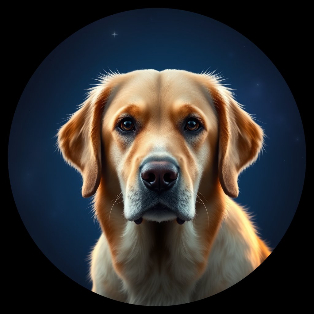 Cosmic medallion portrait of PFZ7F08_PFZ7F08, a Golden Retriever