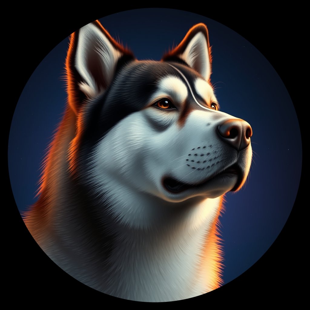 Cosmic medallion portrait of PFZ7H12_PFZ7H12, a Alaskan Malamute
