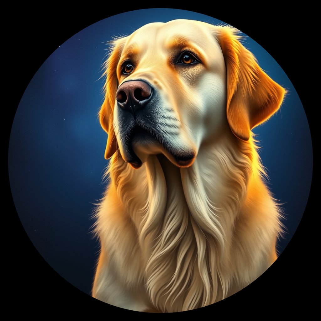 Cosmic medallion portrait of PFZ8A04_PFZ8A04, a Golden Retriever