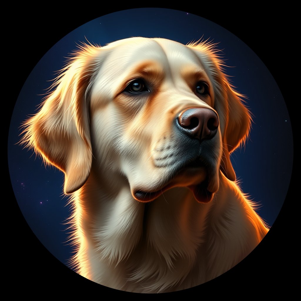 Cosmic medallion portrait of PFZ8B01_PFZ8B01, a Golden Retriever