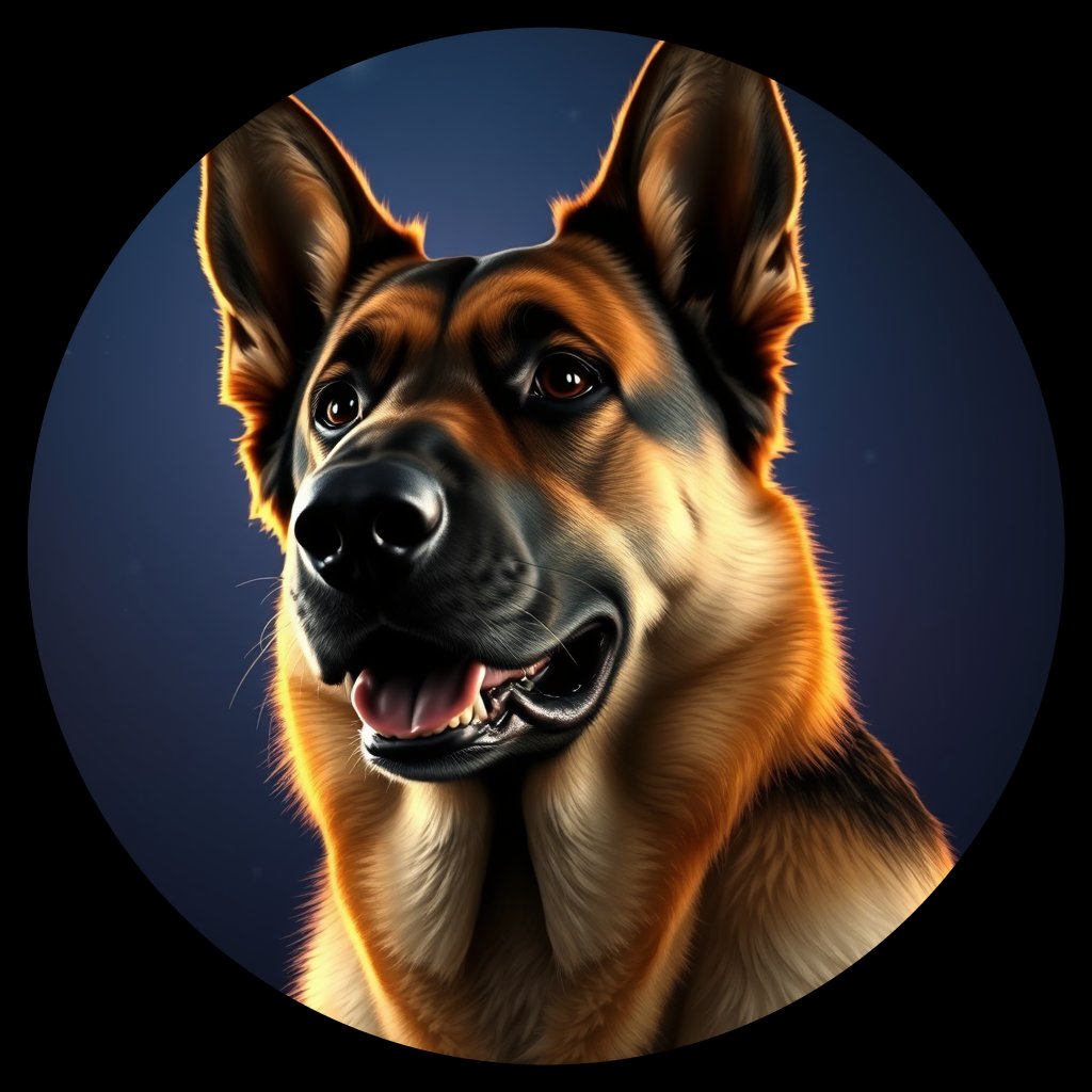 Cosmic medallion portrait of PFZ8B02_PFZ8B02, a German Shepherd