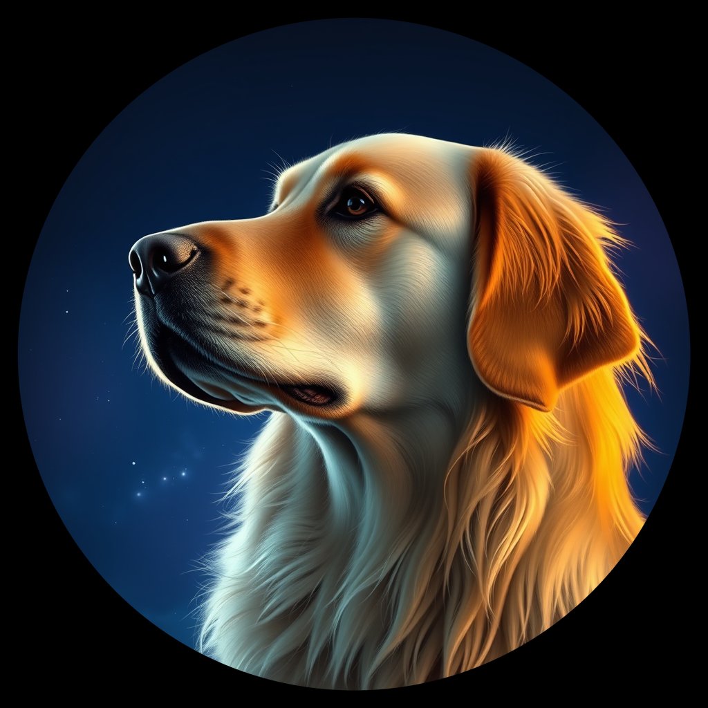 Cosmic medallion portrait of PFZ8B04_PFZ8B04, a Golden Retriever