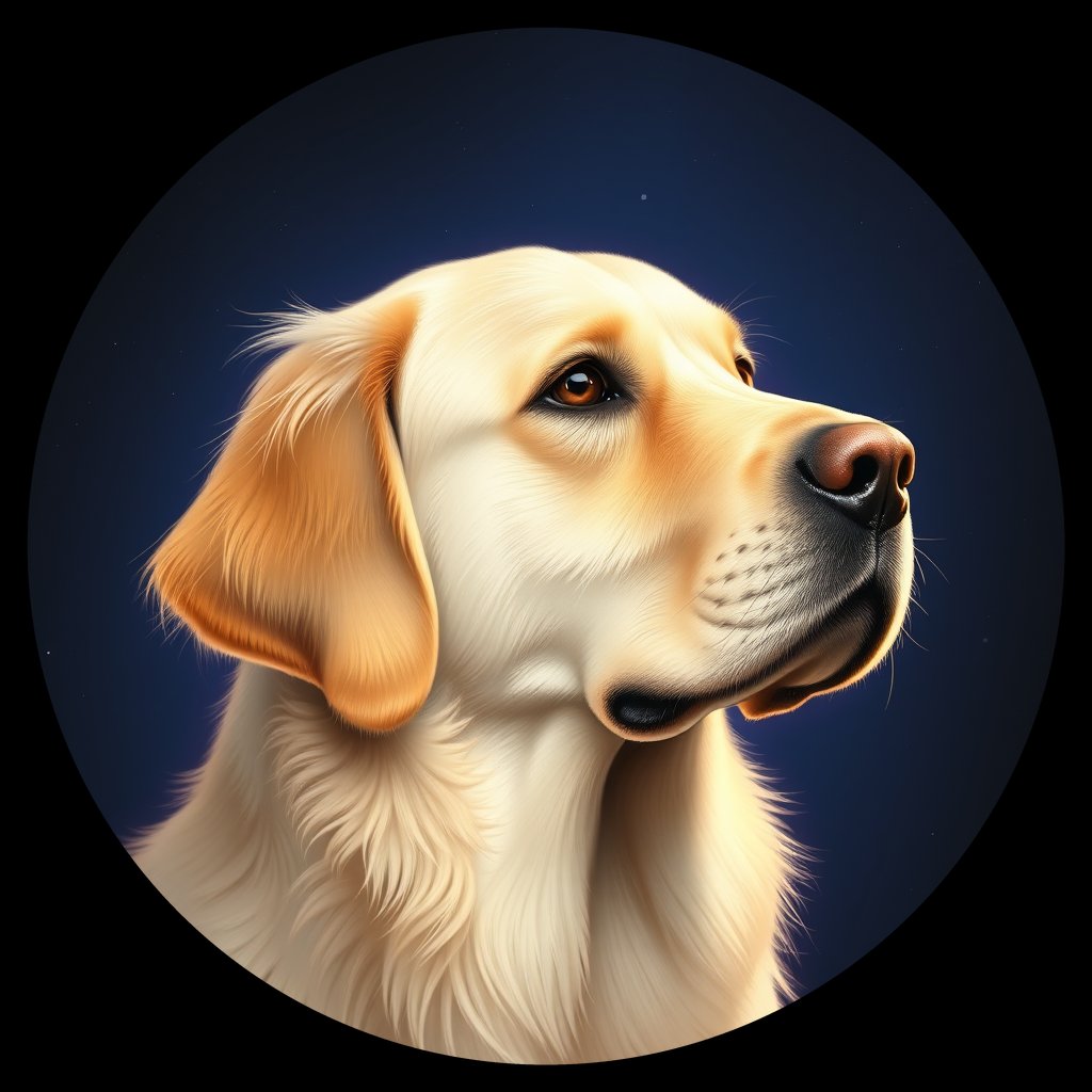 Cosmic medallion portrait of PFZ8B05_PFZ8B05, a Golden Retriever