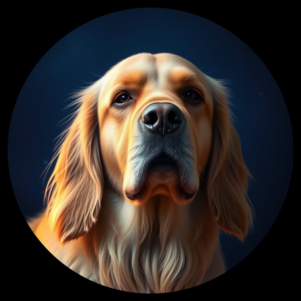Cosmic medallion portrait of PFZ8B07_PFZ8B07, a Golden Retriever