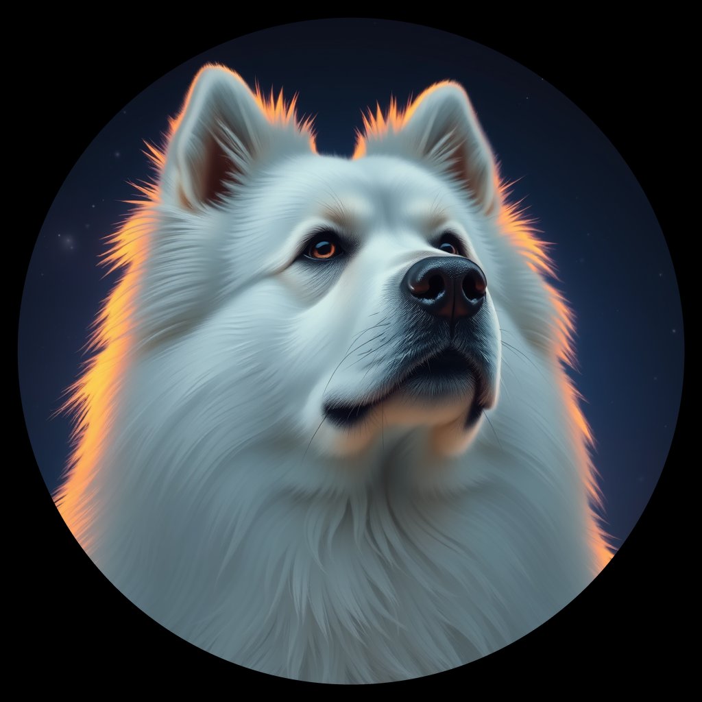 Cosmic medallion portrait of PFZ8B09_PFZ8B09, a Samoyed