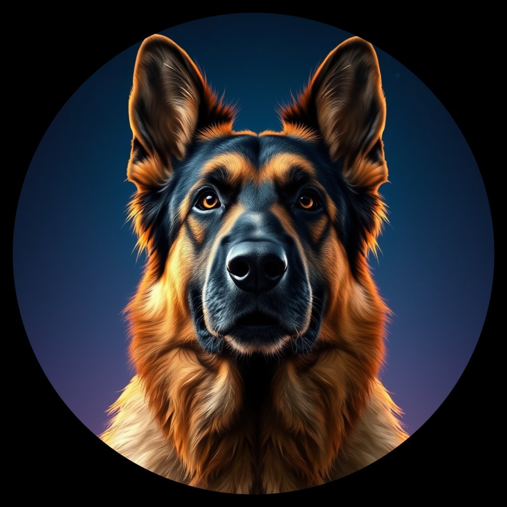 Cosmic medallion portrait of PFZ8C08_PFZ8C08, a German Shepherd