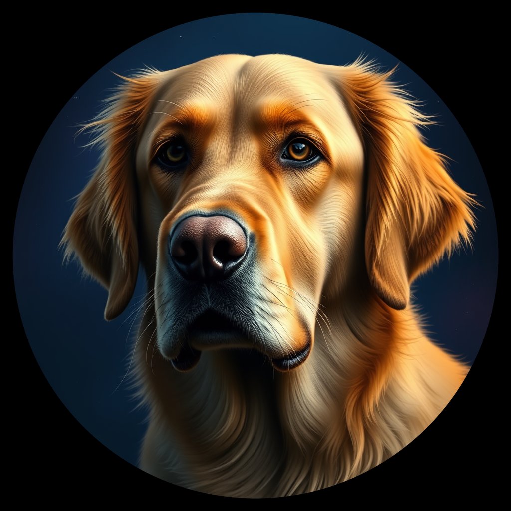 Cosmic medallion portrait of PFZ8D03_PFZ8D03, a Golden Retriever
